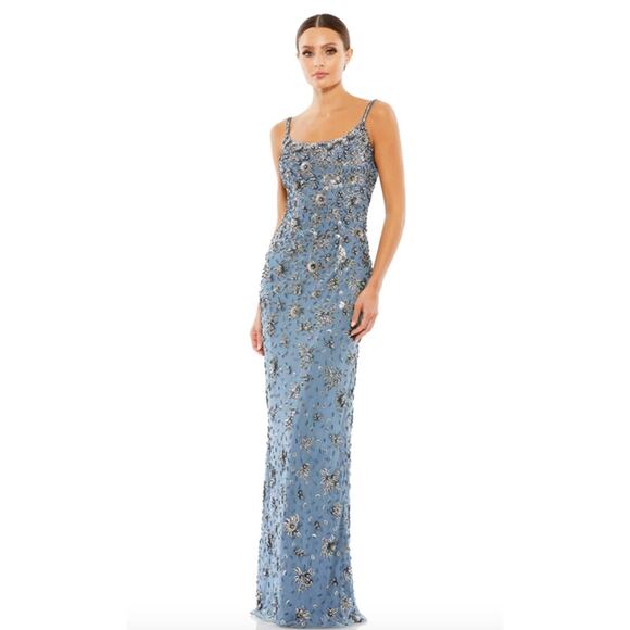 MAC DUGGAL Dress Size 4 Evening Gown Sequin Beaded Blue Floral Embellished NEW - Picture 1 of 7